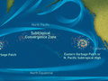 Układ prądów morskich na Pacyfiku powoduje, że tworzą się miejsca, w których plastik może stagnować przez wiele lat, tworząc tzw. Wielkie Pacyficzne Plamy Śmieci – na mapie zaznaczone kolorowymi plamami. Ryc. NOAA, źródło: http://marinedebris.noaa.gov/info/patch.html
